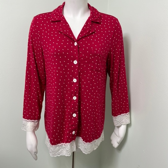 Soma Cool Nights Valentine’s Red heart print long sleeve button down pajama top - Picture 1 of 6